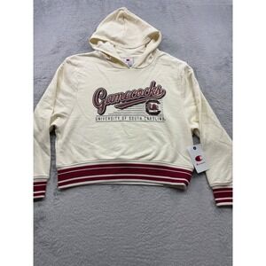 Champion South Carolina Gamecocks Cropped Boxy Oversized Hoodie Cream NCAA Small
